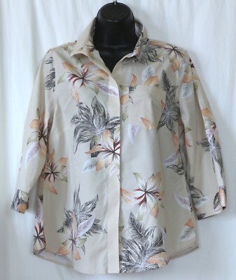 CHICO'S Beige Print VNck Blse 3/4 Slvs 39 In Chst 26 In Lng Sz 0 (S) NWOT