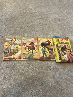 Vintage 1959 Pocket Playbox 3 Jigsaw Puzzles of the Wild West - complete