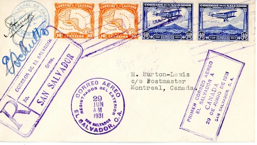 El Salvador to Montreal 1931 Earlybird Pilot Signed - E. Schultz
