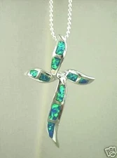 20mm Rhodium On Solid 925 Sterling Silver Inlaid Opal Twist Ribbon Cross Pendant