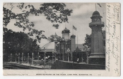 ANT. 1906 UDB Postcard, Merry-Go-Round on the Plaza, Luna Park, Scranton, PA