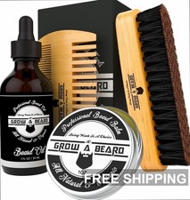 Beard Grooming Kit 4pc Set Brush Comb Oil Balm Kit para Cuidado de Barba