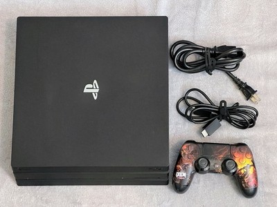 Sony PS4 Pro 1TB Bundle Tested Works 1-Doom Controller And Cords Included Black