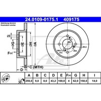 ATE 2X Bremsscheibe Hinten Ø259 Mm Voll Beschichtet FüR Suzuki Swift IV FZ NZ