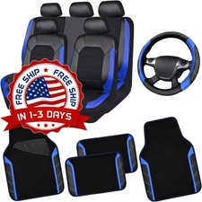 Juego Completo De Fundas Para Asientos De Coche Color Azul Y Negro, Impermeable.