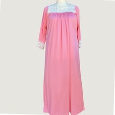 Womens Vintage Nightgown Pink Lace Trim Long Sleeve Handmade Coquette Maxi