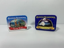 2 Vtg Celestial Seasonings Sml Hinged Tins, Iced Tea & Have a Celestial Night