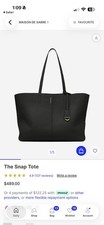 MAISON de SABRE The Snap Tote Black Pebbled Leather, Gold HW, Pockets Charm