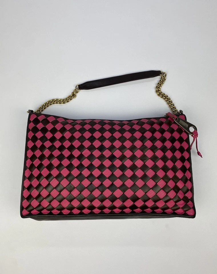 Bolso de Mano Moschino Barato Y Elegante Marrón Rosa Cuero a Cuadros Foto 2 de 4