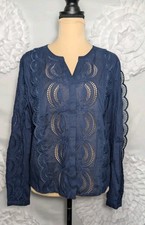 NWOT JADE Johny Was Blouse Embroidered Navy Size Medium Boho Peasent Shirt