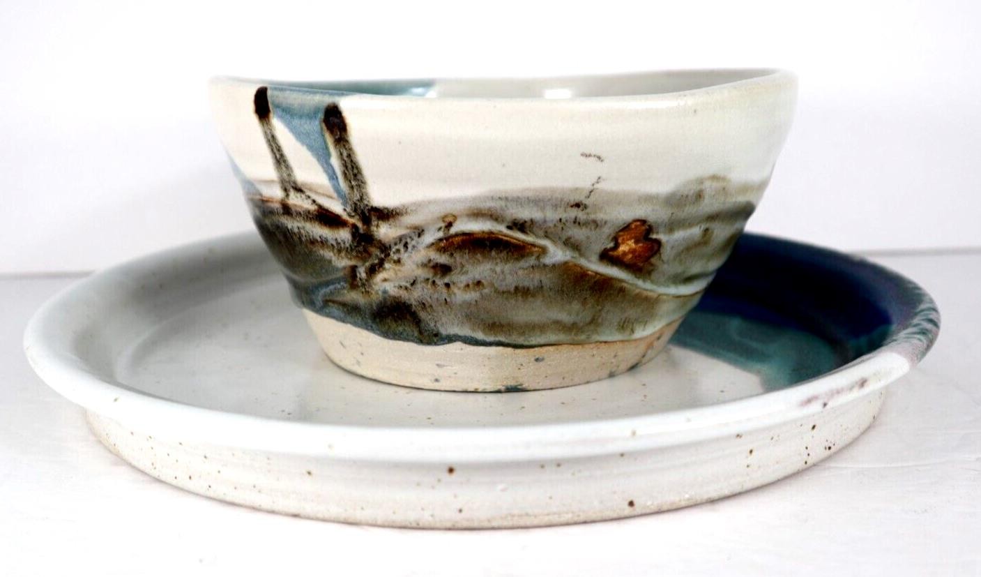 Vintage Studio Art Pottery Bowl Plate Signed Feller Dips Din