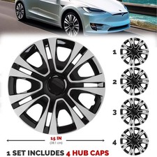 15 Set Of 4 Black Silver Wheel Covers Snap On Hub Caps Fit R15 Tire Steel Rim