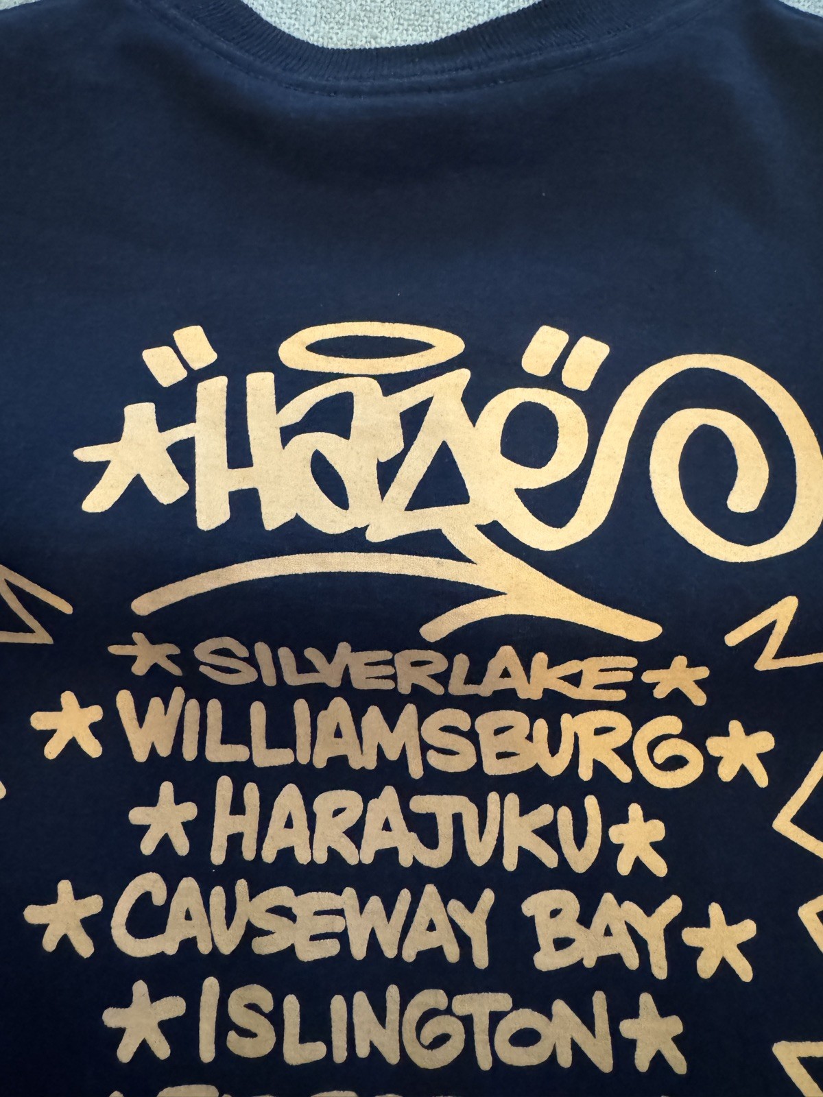 VINTAGE STUSSY X ERIC HAZE WORLDWIDE TOUR XL  2006 NAVY SHIRT NY LA TOKYO LONDON thumbnail 6