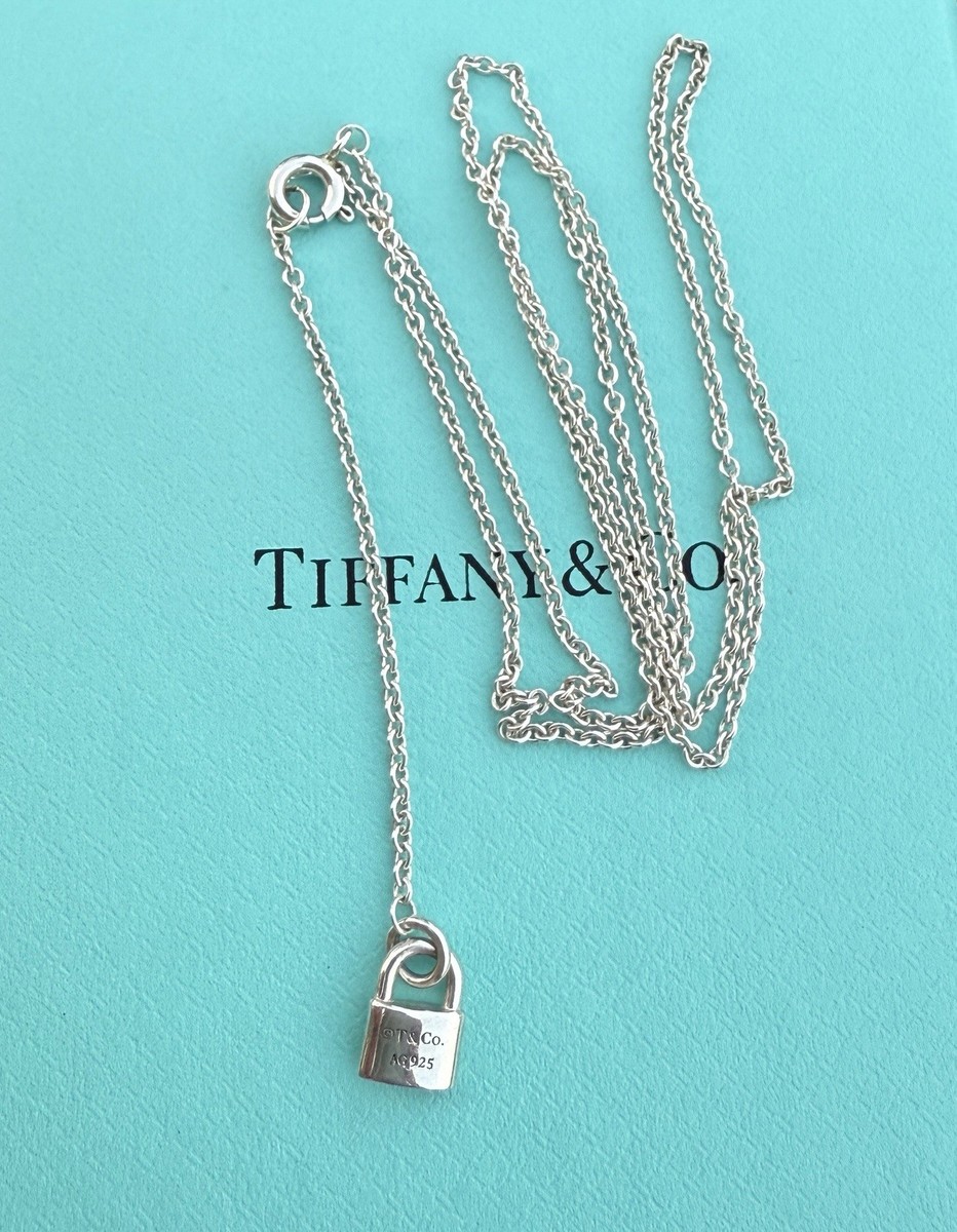 RARE Tiffany & Co. Sterling Silver Small Lock Drop Chain Necklace