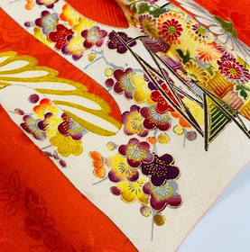 Vemilion Grace #C 7.5x52 Antique Japanese Jacquard Kimono Silk Fabric RW22