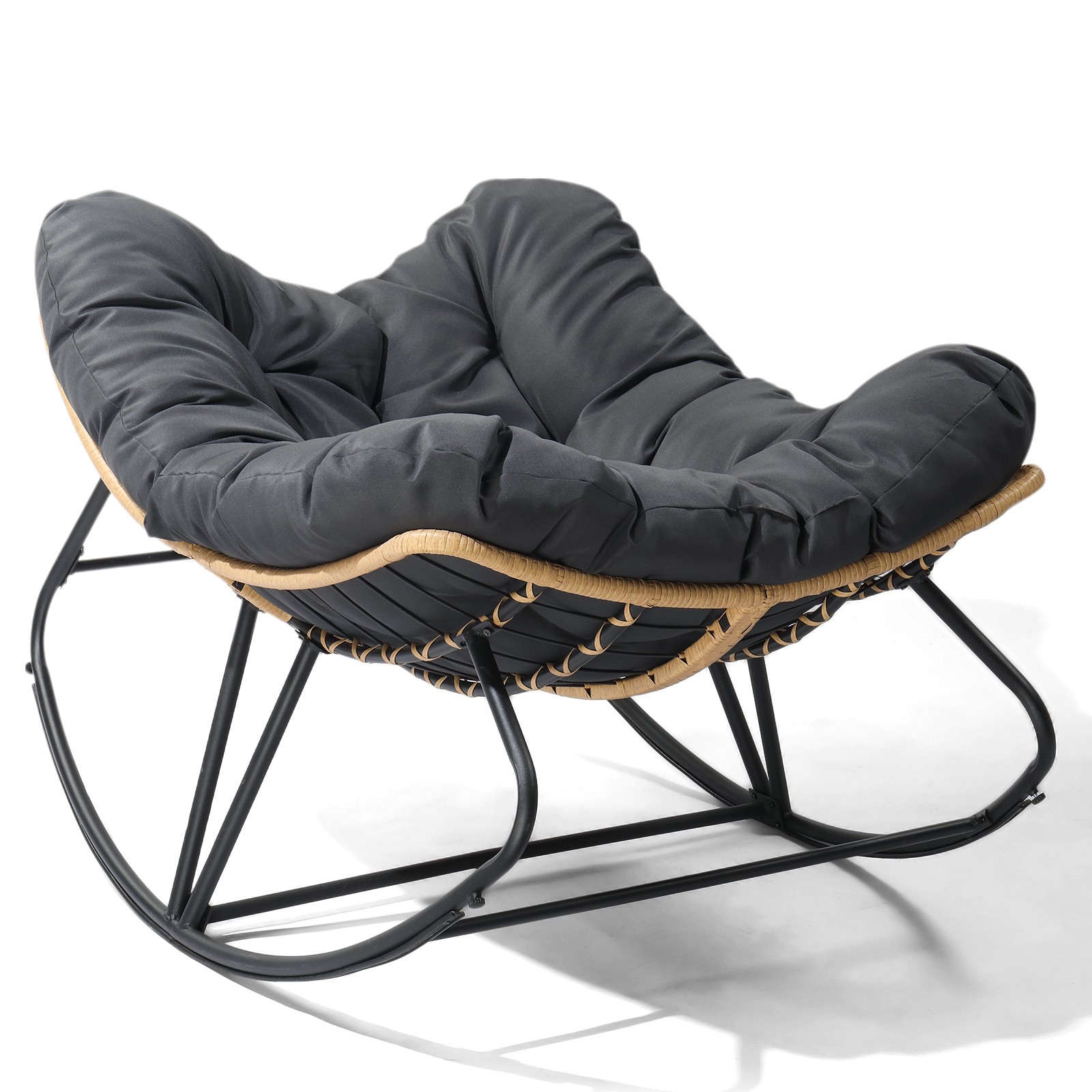 Oversized Rattan Papasan Chair, Outdoor Steel Wicker Rocking Seating 