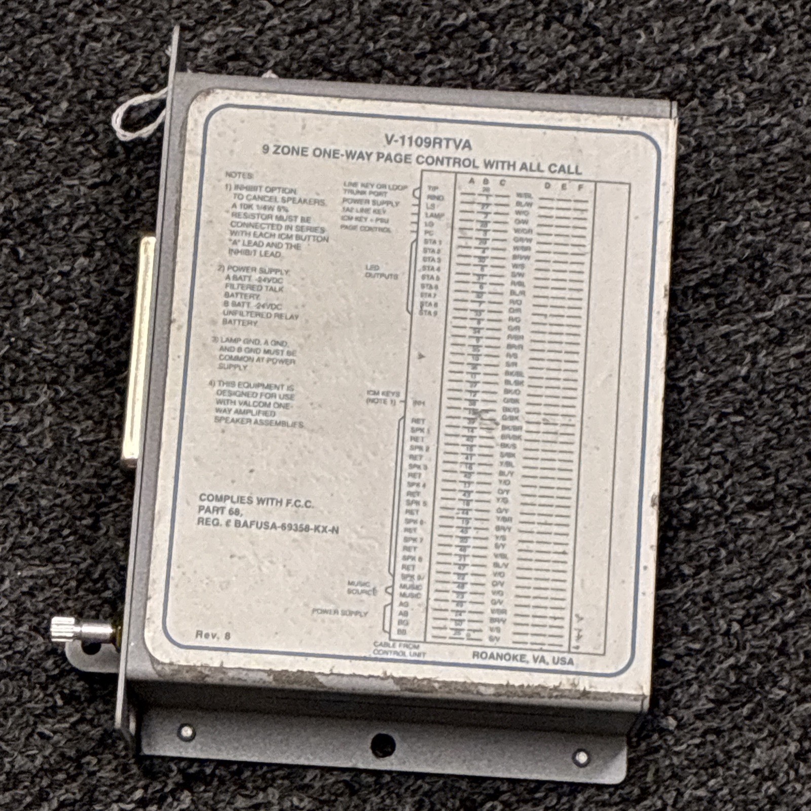 Valcom V-1109RTVA 9-Zone Page Control Intercom