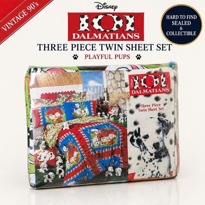 Vintage Disney 101 Dalmatians Twin Sheet Set Sealed Playful Pups 3 Pc 1990s USA