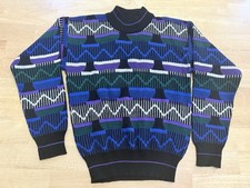 Vintage Knit Sweater Geometric Grandpa Mock Neck Retro Cosby Biggie Kids M 10 12