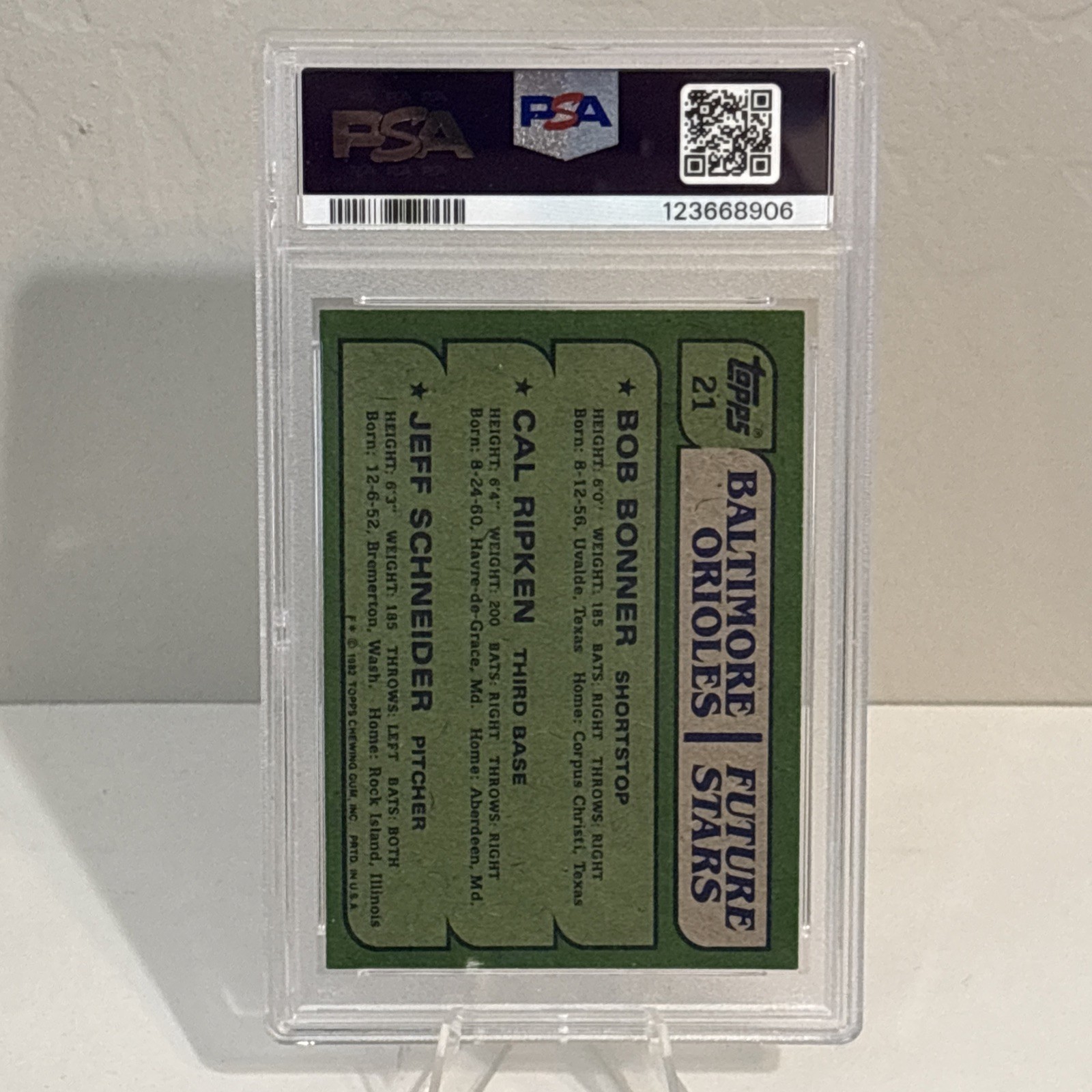 1982 Topps - Future Stars Cal Ripken, Jeff Schneider, Bobby Bonner ROOKIE Psa 7 view 3