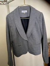 Calvin Klein Black White Houndstooth Blazer Women  s Size 8 Shawl Collar Lined