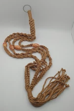 Vintage 70’s 80’s Boho Macrame Hanger Natural Rope Ceramic Beads 48" Long Empty 