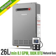 180K BTU Tankless Water Heater Outdoor NG Gas 26L/8.1GPM - Certified Refurbished