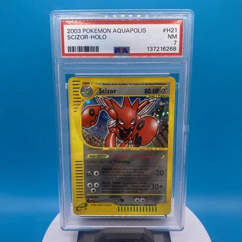 2003 POKEMON AQUAPOLIS #H21 SCIZOR-HOLO PSA 7 NEW CERT CLEAN