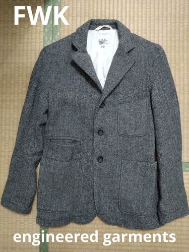 Engineered Garments, FWK Engineered Garments Gray Herringbone Blazer Jacket Size S