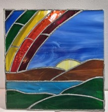 Stained Glass Window Hanging Suncatcher Sunset, Nature Landscape,Mountains, Lake