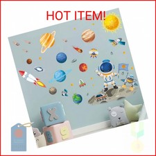 Amimagen Outer Space Astronaut Wall Stickers - Planets Rocket Boys Wall Decals -