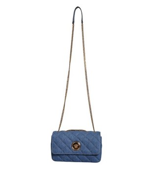 ショルダーバッグ・ポシェット VERSACE Women Shoulder Bags Versace Blue Quilted Denim Leather Crossbody Shoulder