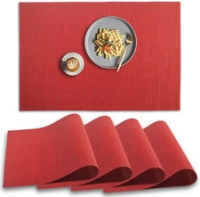 homEdge PVC Placemat, 4 PCS of Non-Slip Heat Resistant 45 cm x 30 cm, Red 