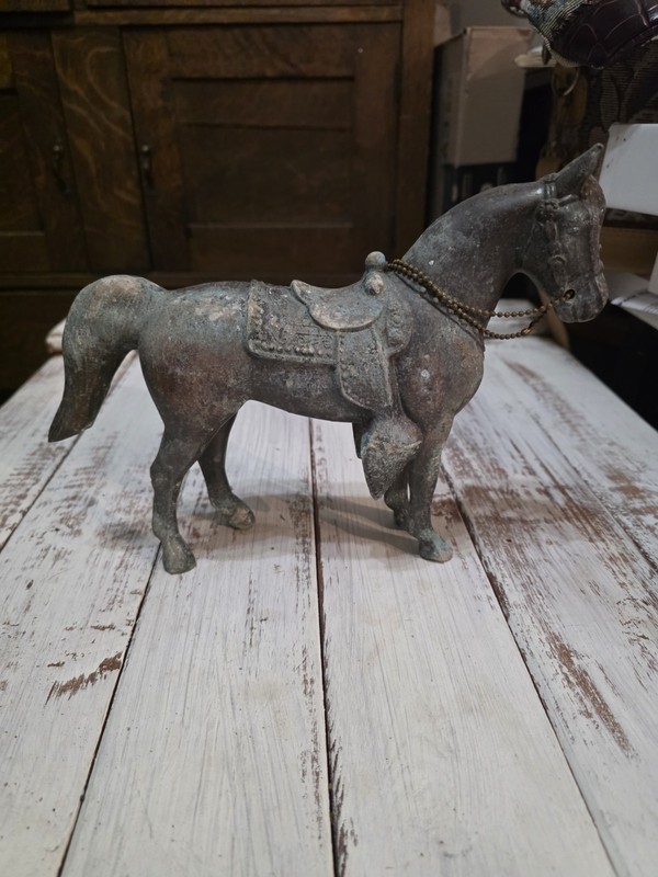 VINTAGE Bronze Copper Tone Cast Metal Horse Statue Equestrian Figurine Large 10"