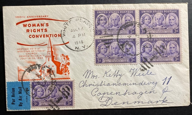 1948 White Plains NY USA Cover To Copenhagen Denmark Women’s Rights Convention