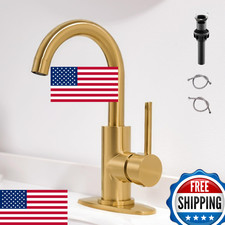 FROPO Gold Waterfall Bathroom Faucet Single Hole w/ Drain  Deck Plate