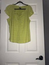 Davi And Dani Short Sleeve Blouse 1xl Green Stripe 