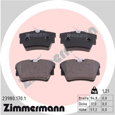 Hinterachse ZIMMERMANN 23980.170.1 Bremsbelagsatz, Scheibenbremse für FIAT,NISSA