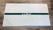 Vintage LL Bean Martex Towel White/Green Stripe Logo 36x63 made in USA