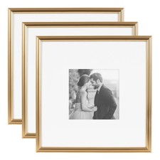 Adlynn Square Picture Frame Set of 3, 16 x 16 matted to 8 x 8, Gold, Modern T...
