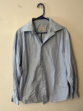 Emporio Armani Mens Long Sleeves Button Down Dress Shirt Blue Cotton Size 41/16