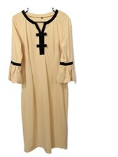Women’s Sheath Dress Size XL Beige Work Casual Church Flounce Sleeves Round Neck