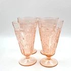 4 Federal Depression Glass Pink Sharon Cabbage Rose 15oz Footed Tumblers 6-3/4"