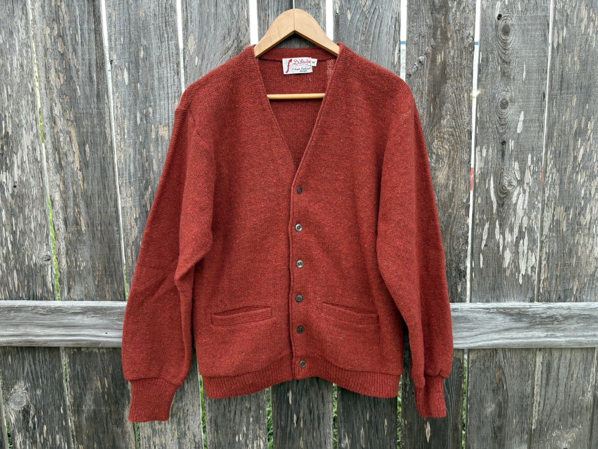VTG 60s 70s Wool Mohair Blend Orange Cardigan D'italia Mens M