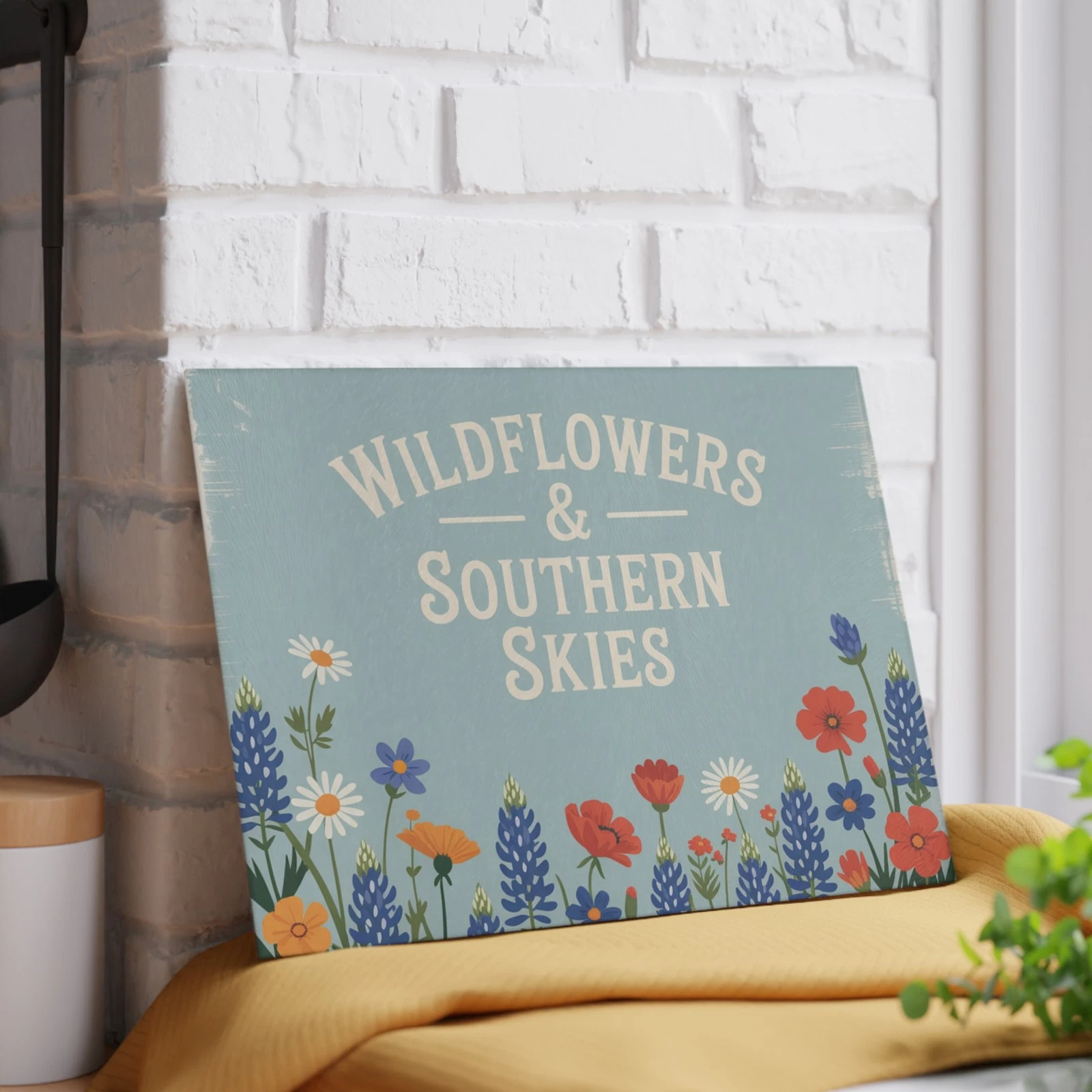 Wildflowers & Southern Skies Glass Cutting Board | Floral Kitchen Decor