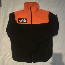 The North Face Men's Full Zip Jacket M Orange/Black Logo Stand-Up Collar