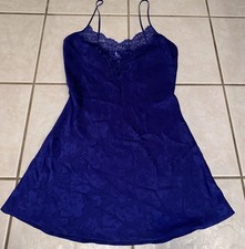 Vintage 90s Victoria  s Secret Gold Label Night Gown Dress Dark Royal Blue Sz S