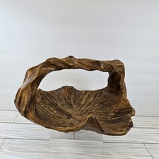 Vintage Hand Carved Wood Basket Bowl Fruit Folk Art