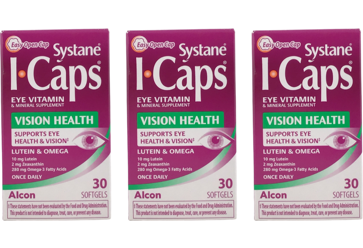 3 Pack Systane ICaps Eye Vitamin Vision Health Lutein Omega 30 Softgels