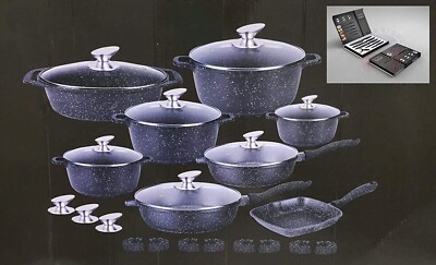 SET BATTERIA DI PENTOLE 15 pezzi PROFESSIONALE ROYALTY LINE IN PIETRA LAVICA COD. rl-es1015m (NERO